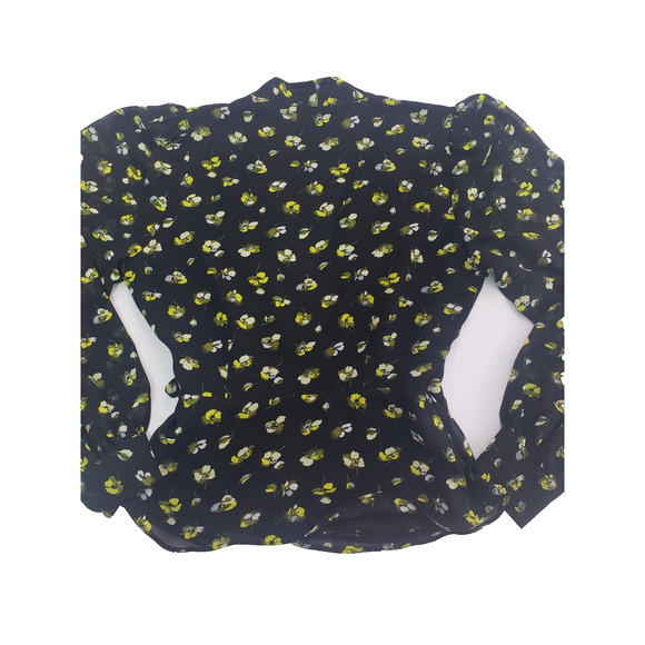 Banana Republic Black Floral Ruffle Faux Wrap Top sz XS Boho Whimsical Fairy - Picture 2 of 10